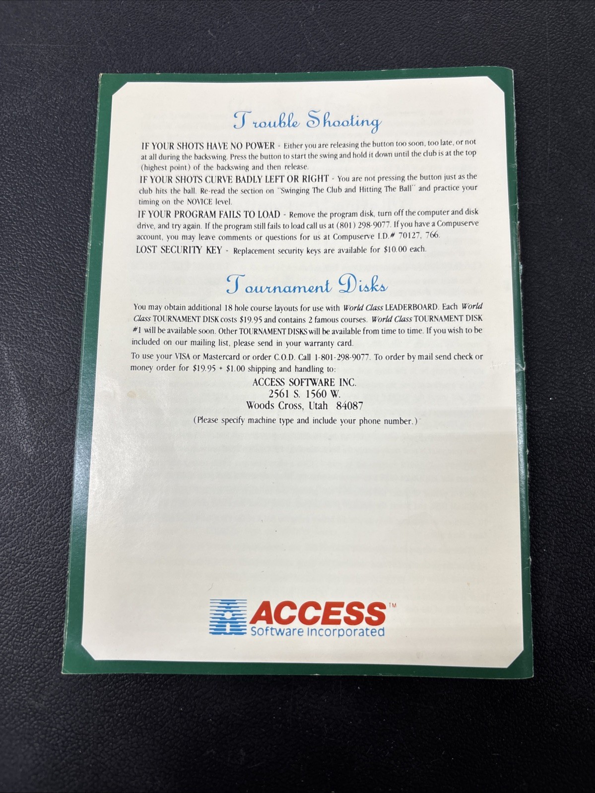 World Class Leader Board Pro Golf Simulator - Commodore 64 Floppy disk Game