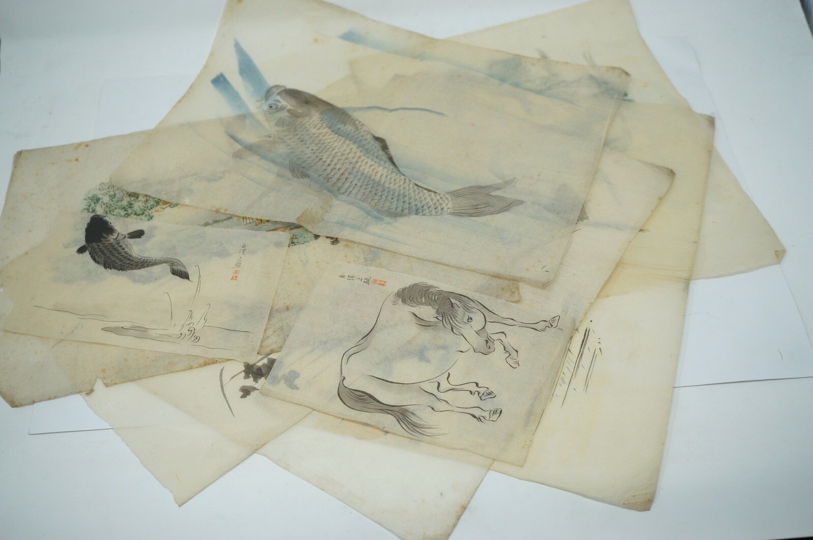 Japanese ink drawings 8 pieces vintage original with many motifs 0727C14