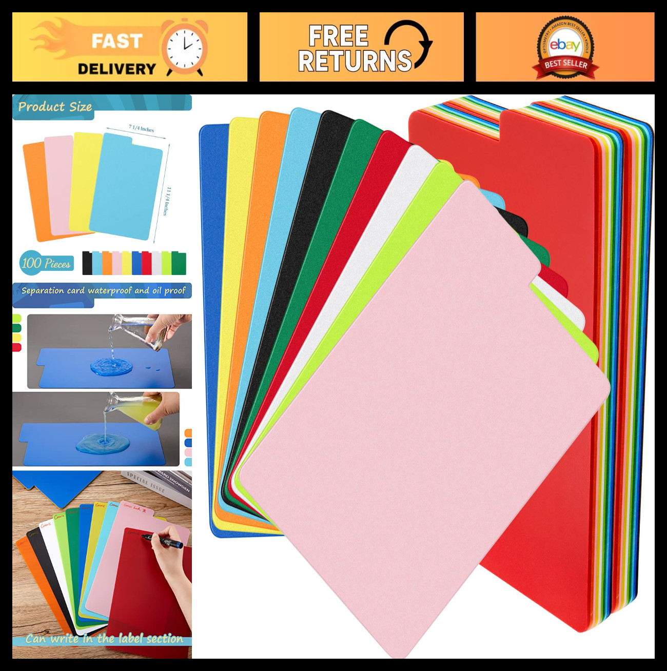 Multicolor Comic Book Dividers - Frosted Card Separators with Tabs, 100 Pcs, 7.2
