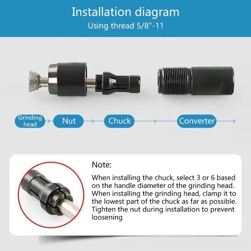 Angled Grinder Conversion Kit Featuring 3mm and 6mm Collets for 5/8-11 Threaded