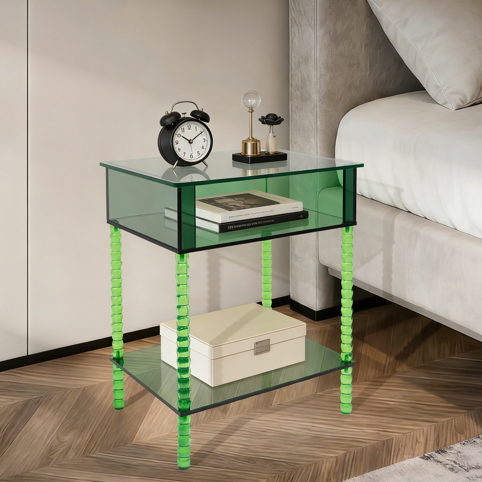 Acrylic Side Table 3-Tier End Table With Storage Coffee Table Bedroom Nightstand