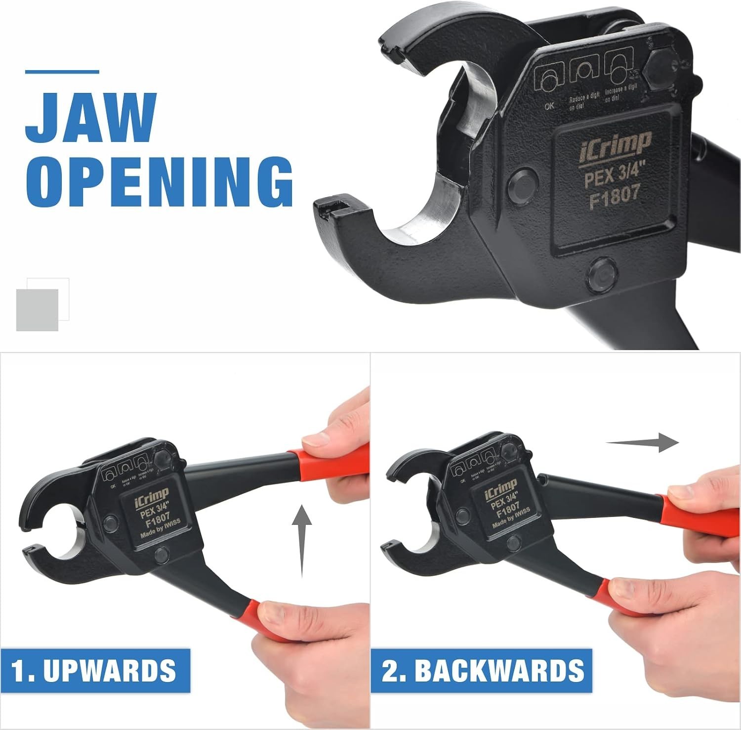 Durable PEX Crimping Tool 1/2" 3/4" Angle Head Gauge Cutter