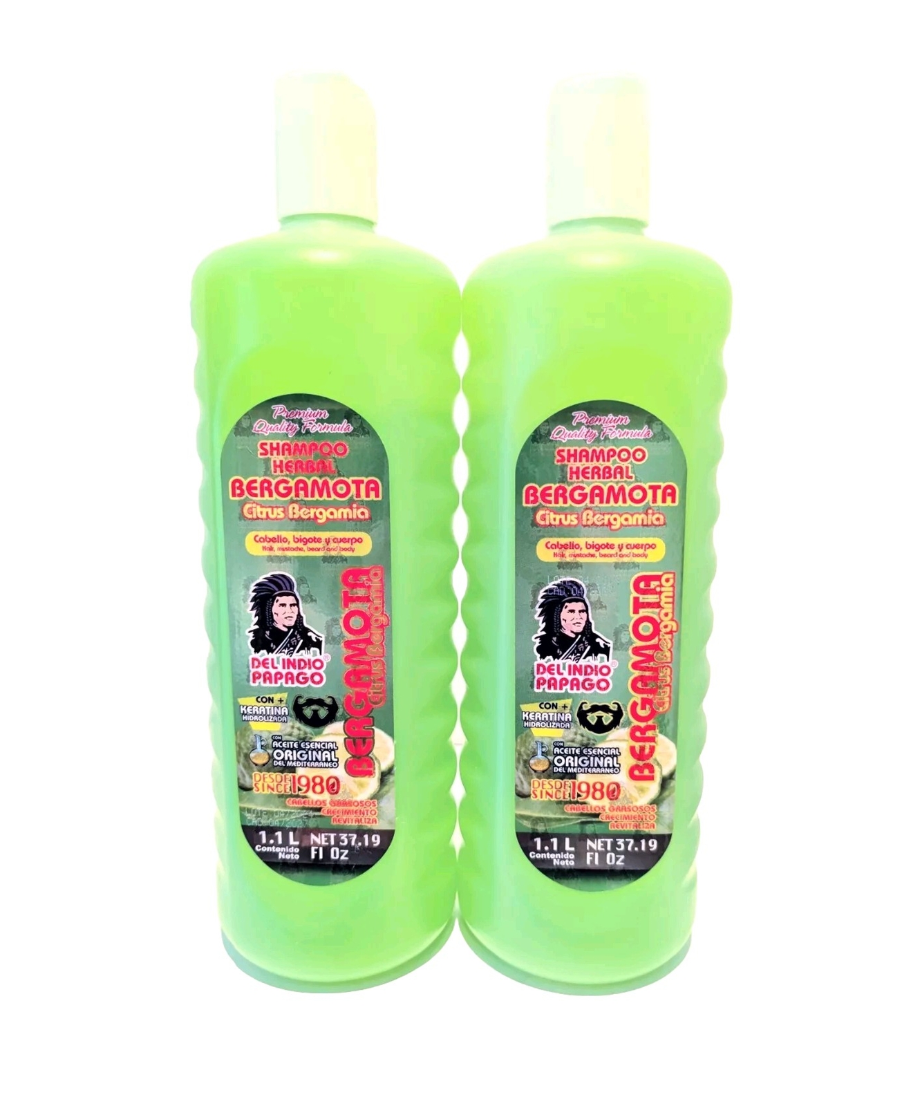 2 PACKS! DEL INDIO PAPAGO SHAMPOO HERBAL WITH OIL BERGAMOTA AND KERATIN 37OZ
