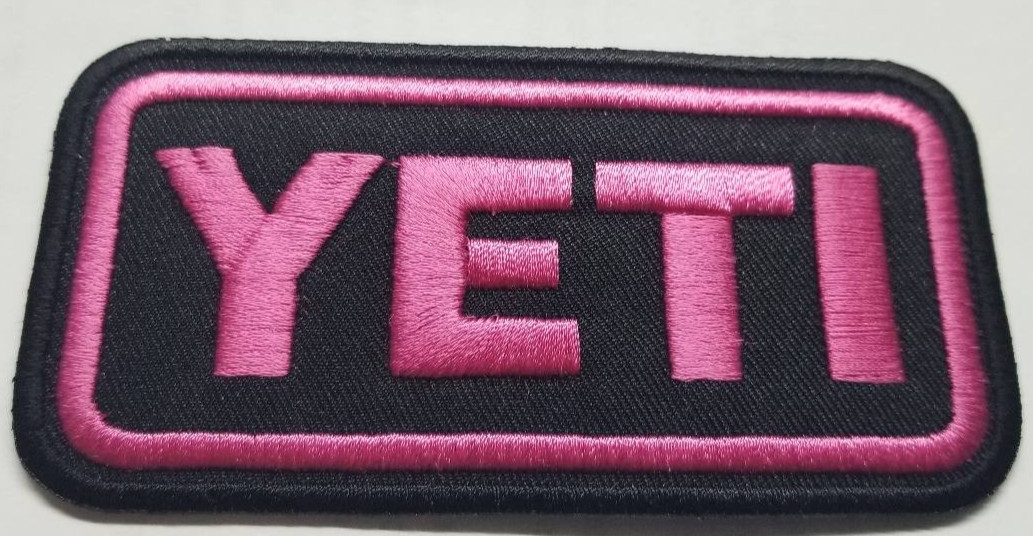 Embroidered YETI pink Patch approx 2X3.75" iron or sew