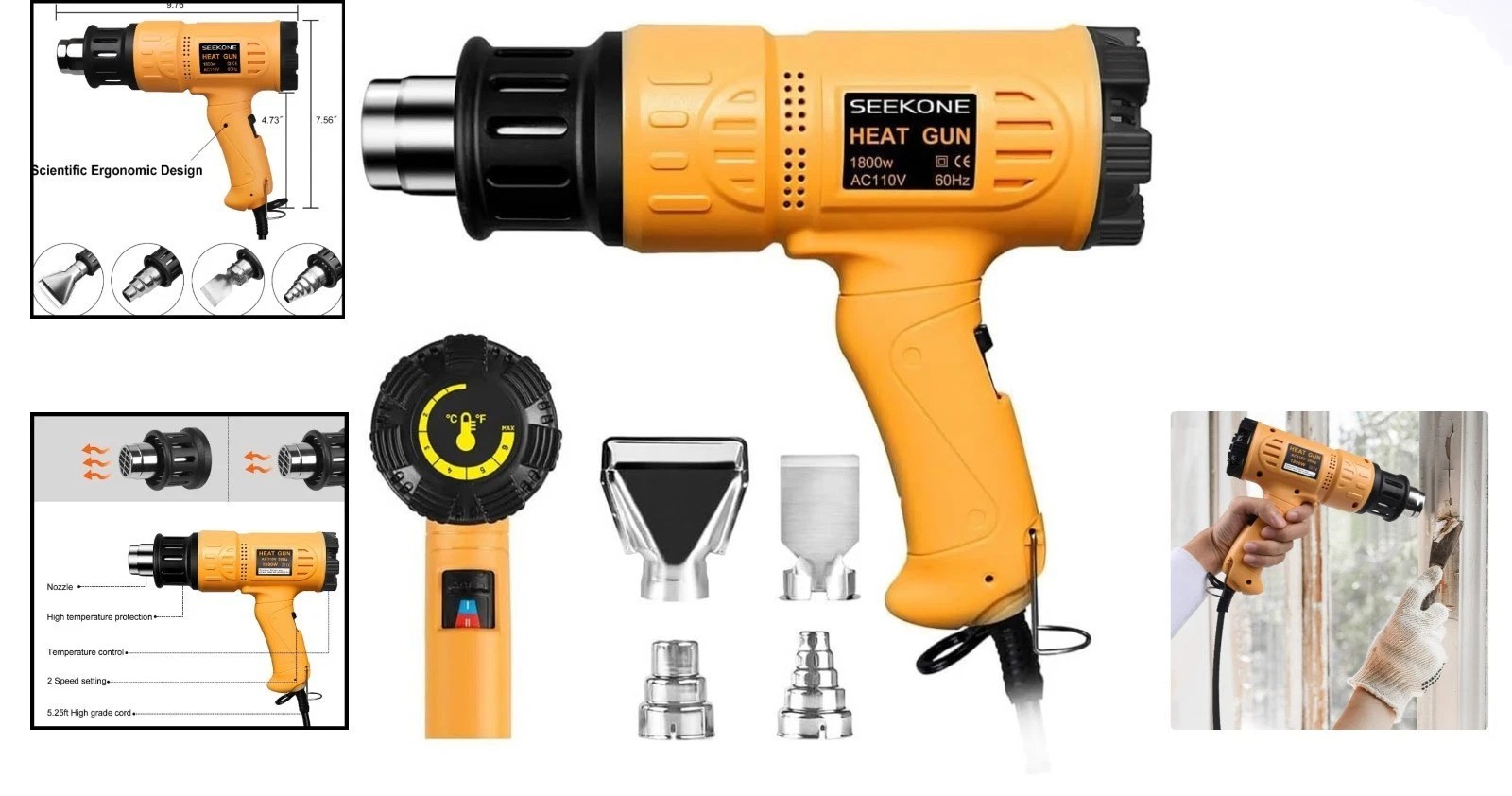 1800W Heavy-Duty Heat Gun - Fast Heating with Variable Temperature Control