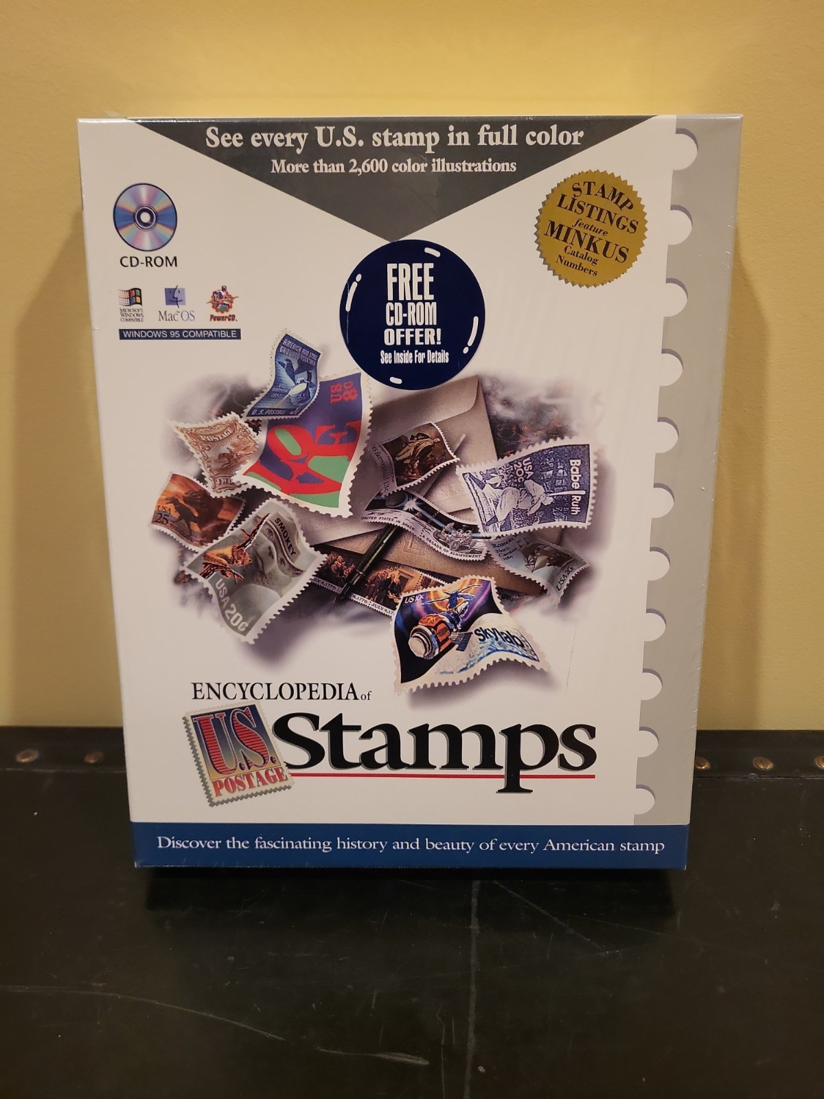 ENCYCLOPEDIA OF US STAMPS Zane Publishing 1995 Windows Mac CD-ROM Big Box New