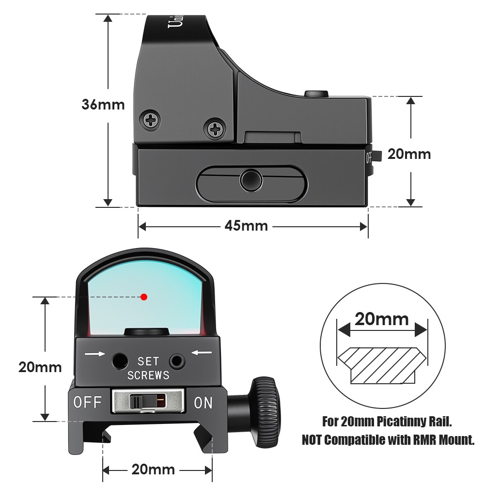 Red Dot Sight Compact 20mm Rail Scope Mount Optical Rifle Scope Fit AirSoft