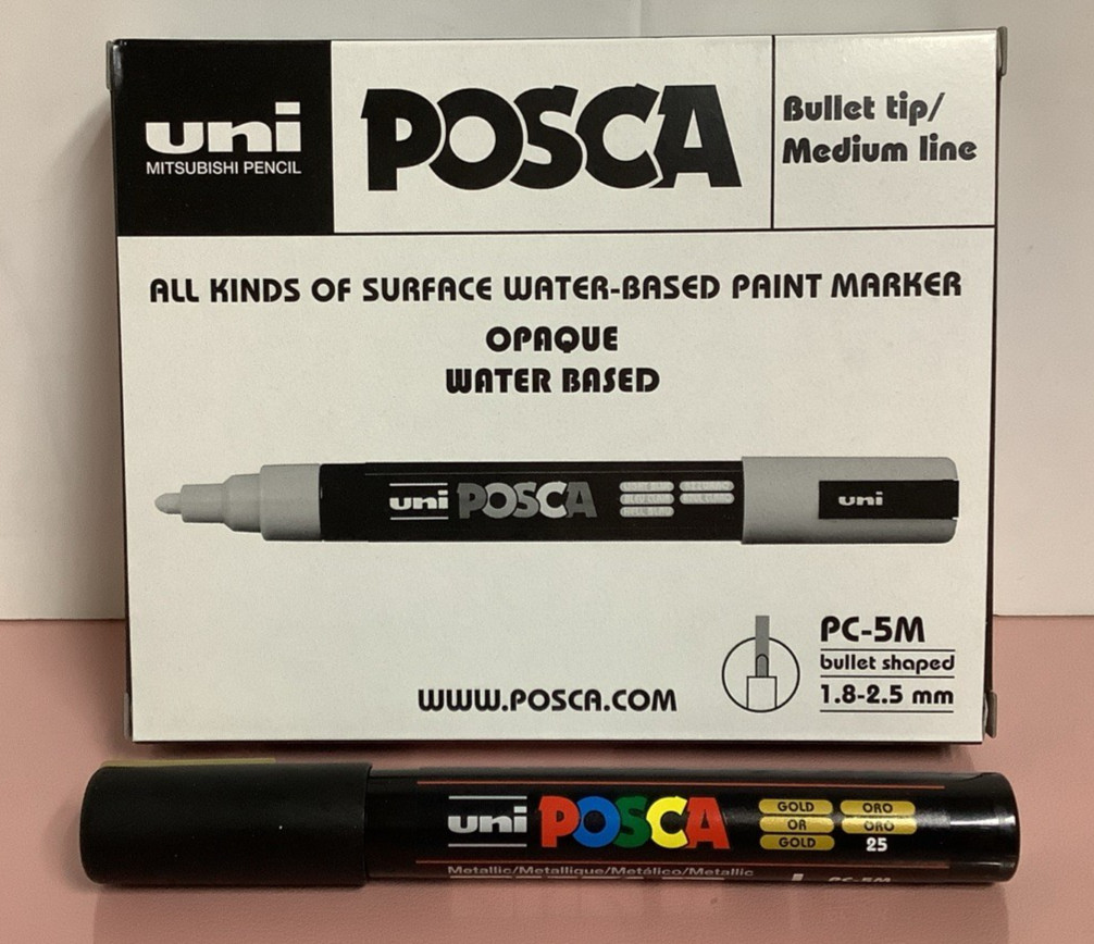 6 pack UNI POSCA Water-Based Opaque Bullet Tip Med Line Paint Markers GOLD