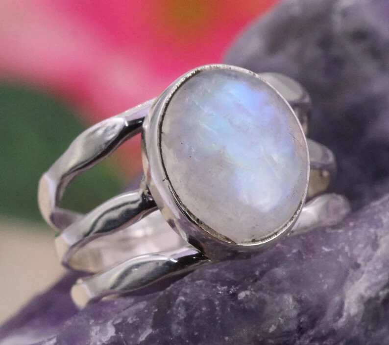 Rainbow Moonstone Ring Solid 925 Silver Handmade Statement Ring All Size SR427