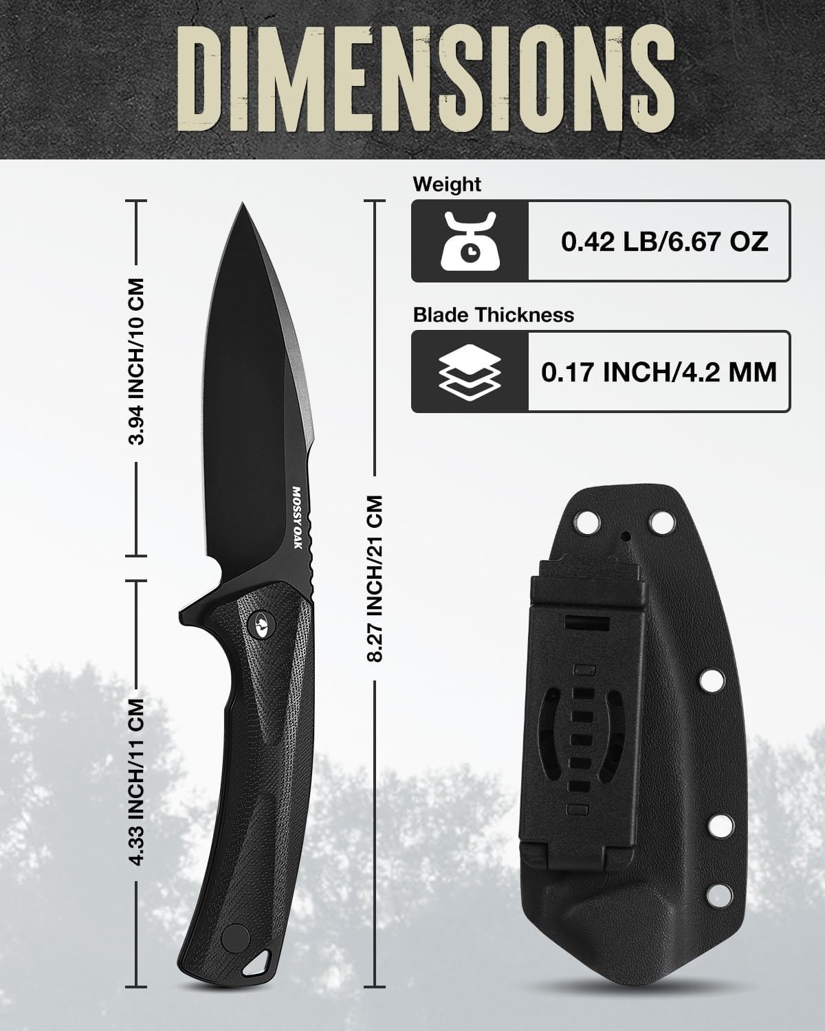 Mossy Oak 8" Fixed Blade Hunting Knife Full Tang D2 Steel G10 Handle w/Sheath US