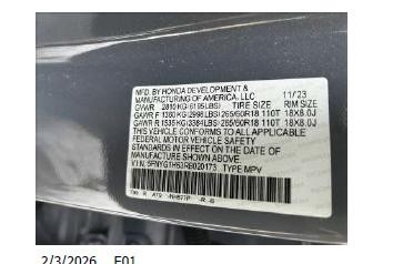 Used Floor Jack fits: 2024 Honda Pilot Grade A
