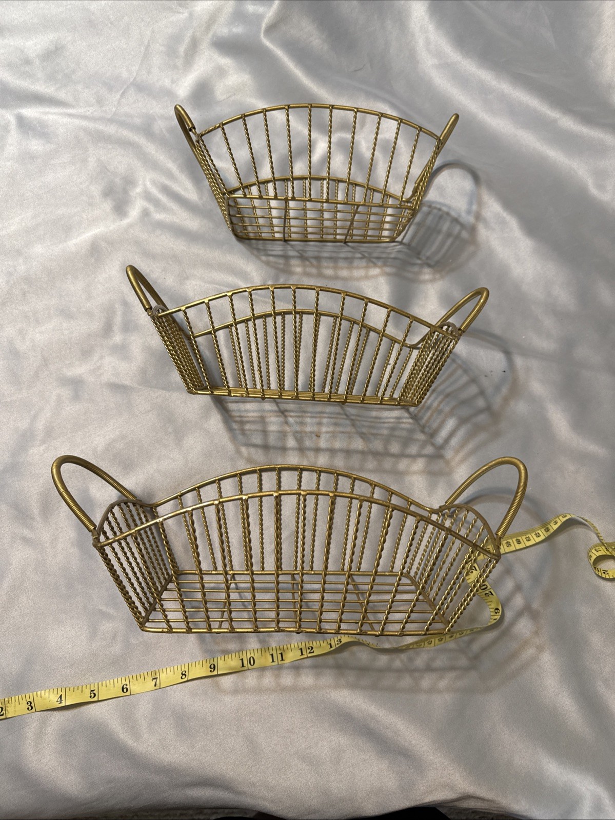 Gold Metal Wire Basket Square Christmas Decor 3-pieces 14”x7 L, 12x6 M, 11x6 S