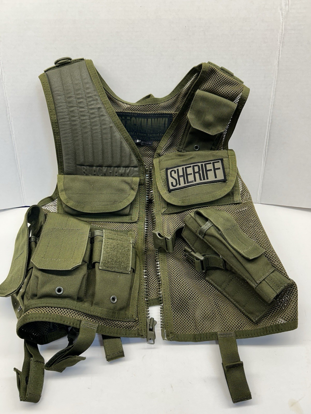 BLACKHAWK! Green Tactical Vest Nylon Mesh Adjustable Sheriff Negotiator