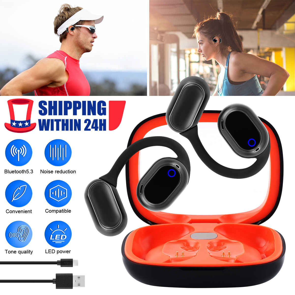 Wireless True Bone Conduction Headphones Wireless Headset Earbuds Bluetooth V5.3