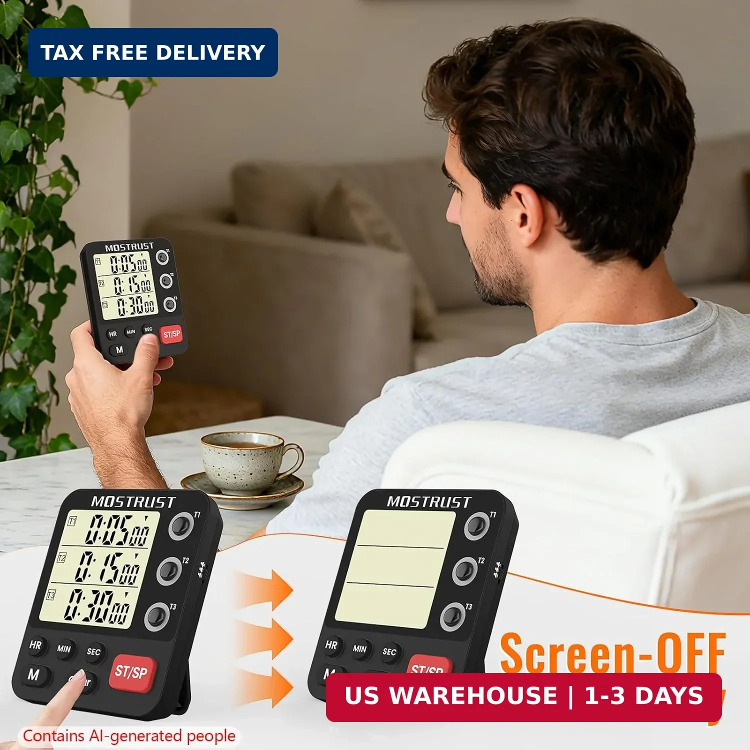 Digital Dual Kitchen Timer, Multiple Channels Countdown Timer | 3-Groups Triple