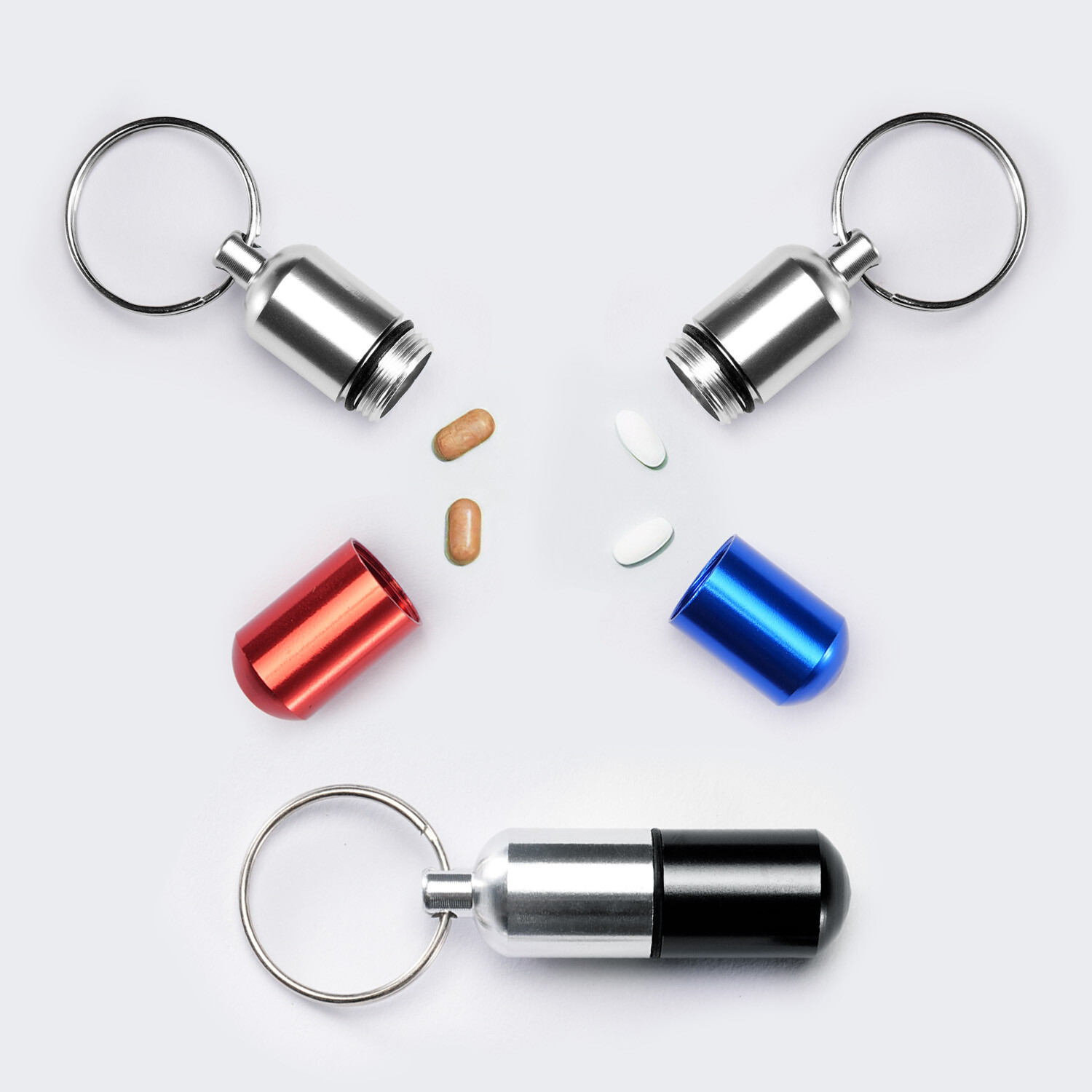 2 Pack Medicine Pill Bottle Portable Container Holder Keychain Waterproof Blue