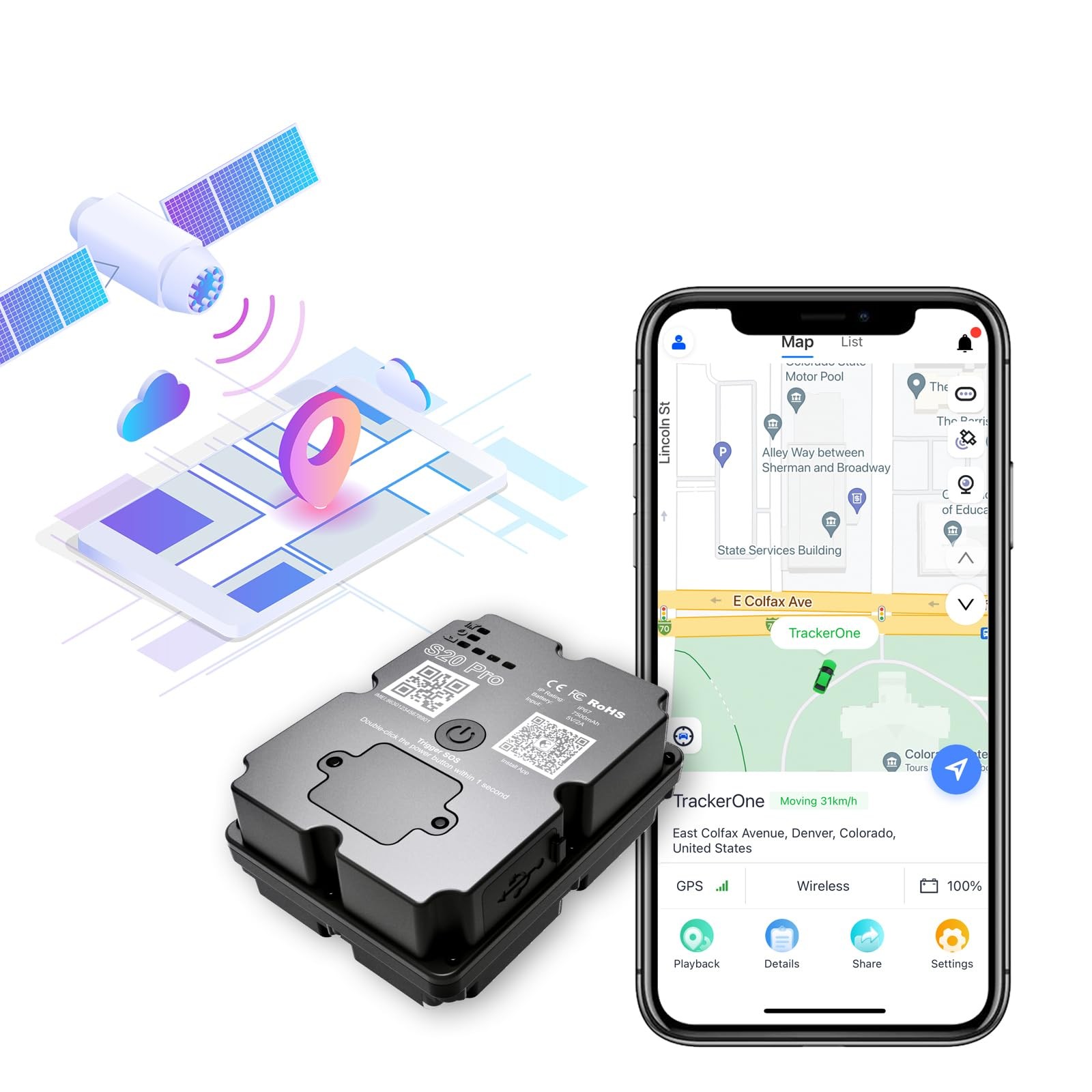 GPS Tracker for Vehichles, up to 7 Months Long Battery Life, Real Time Black