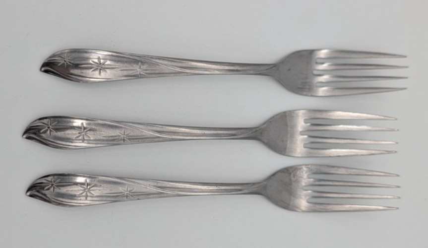 Vintage Amere Japan Mid Century Modern Atomic Starburst Stainless Steel 3 Forks