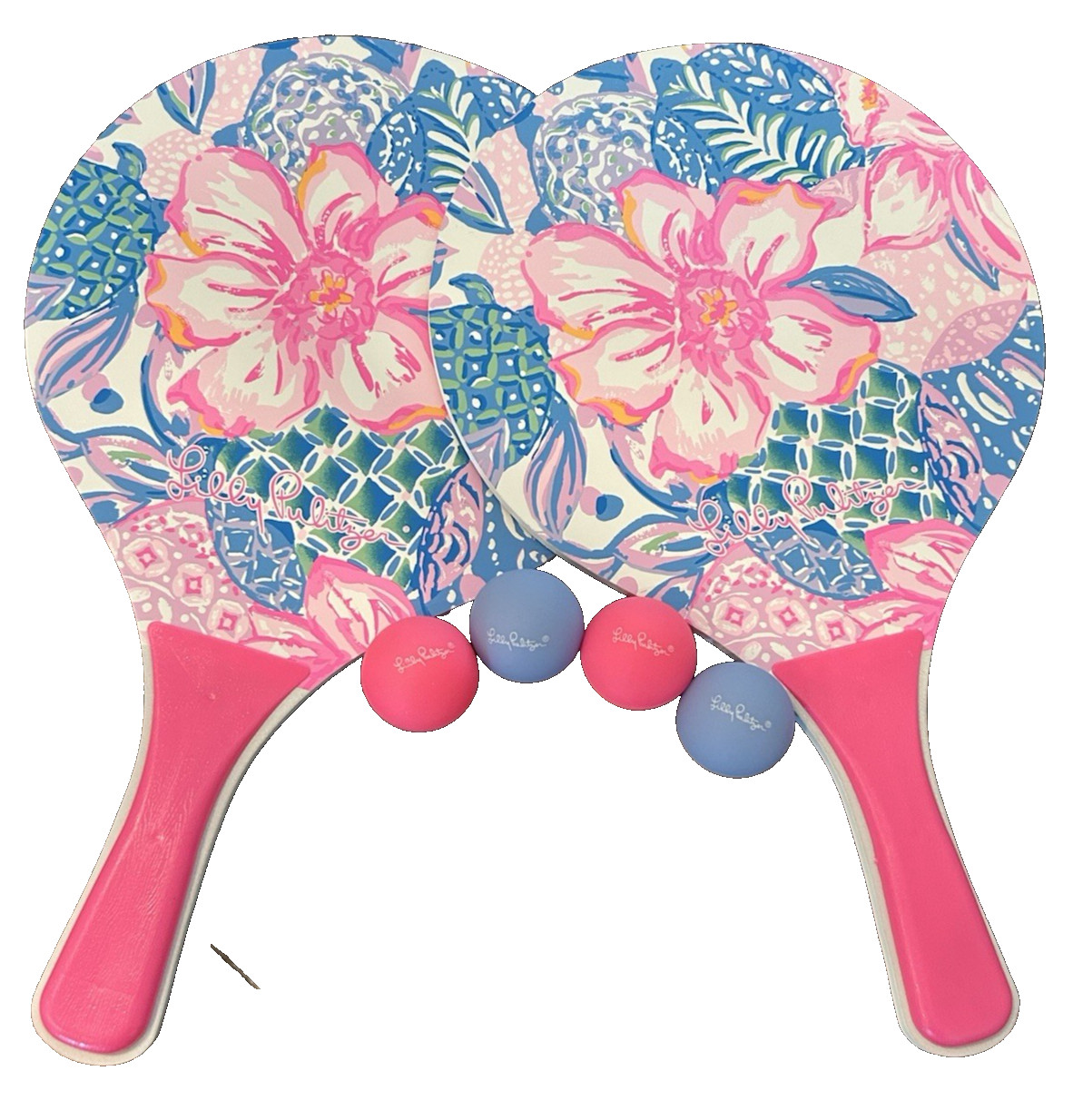 Lily Pulitzer Beach Paddleball Set w/Bag & Balls NWOT Tropical Pink Blue