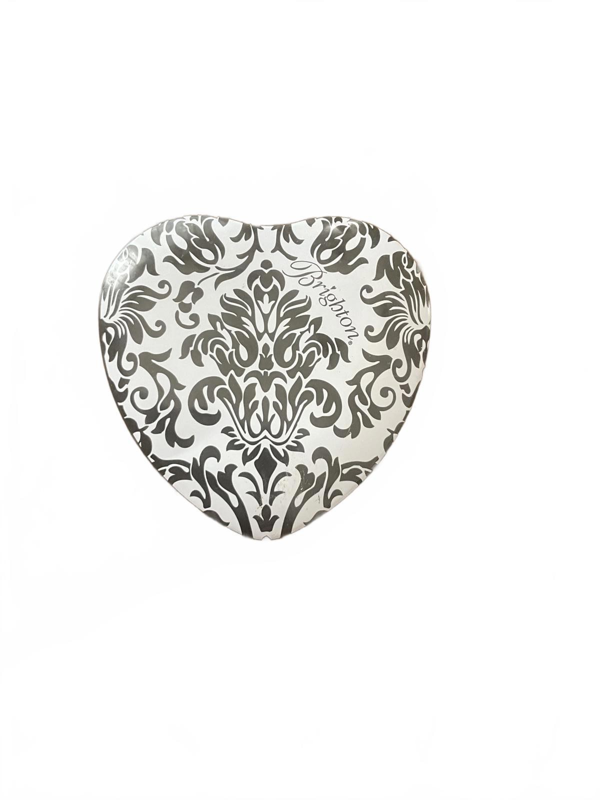 Vintage Brighton Black White Damask Print Metal Heart Case