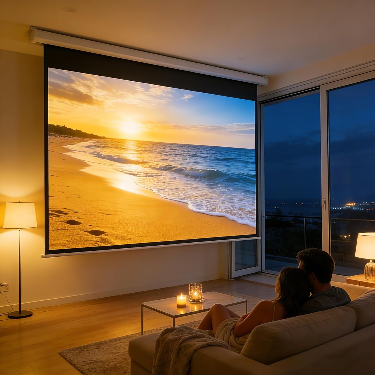 150" Projector Screen Motorized 16:9 4K HD Pull down Retractable Screen