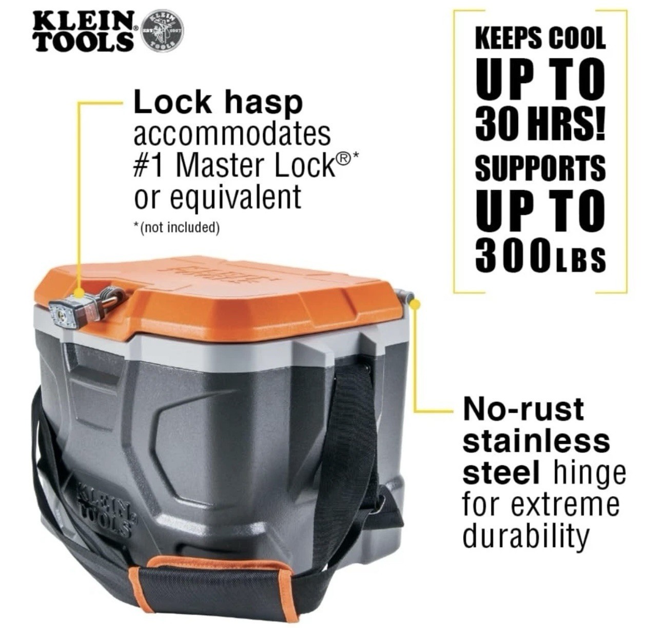 Klein Tools 55600 Work Cooler, 17-Quart Lunch Box Holds 18 Cans, Keeps Cool 30Hr
