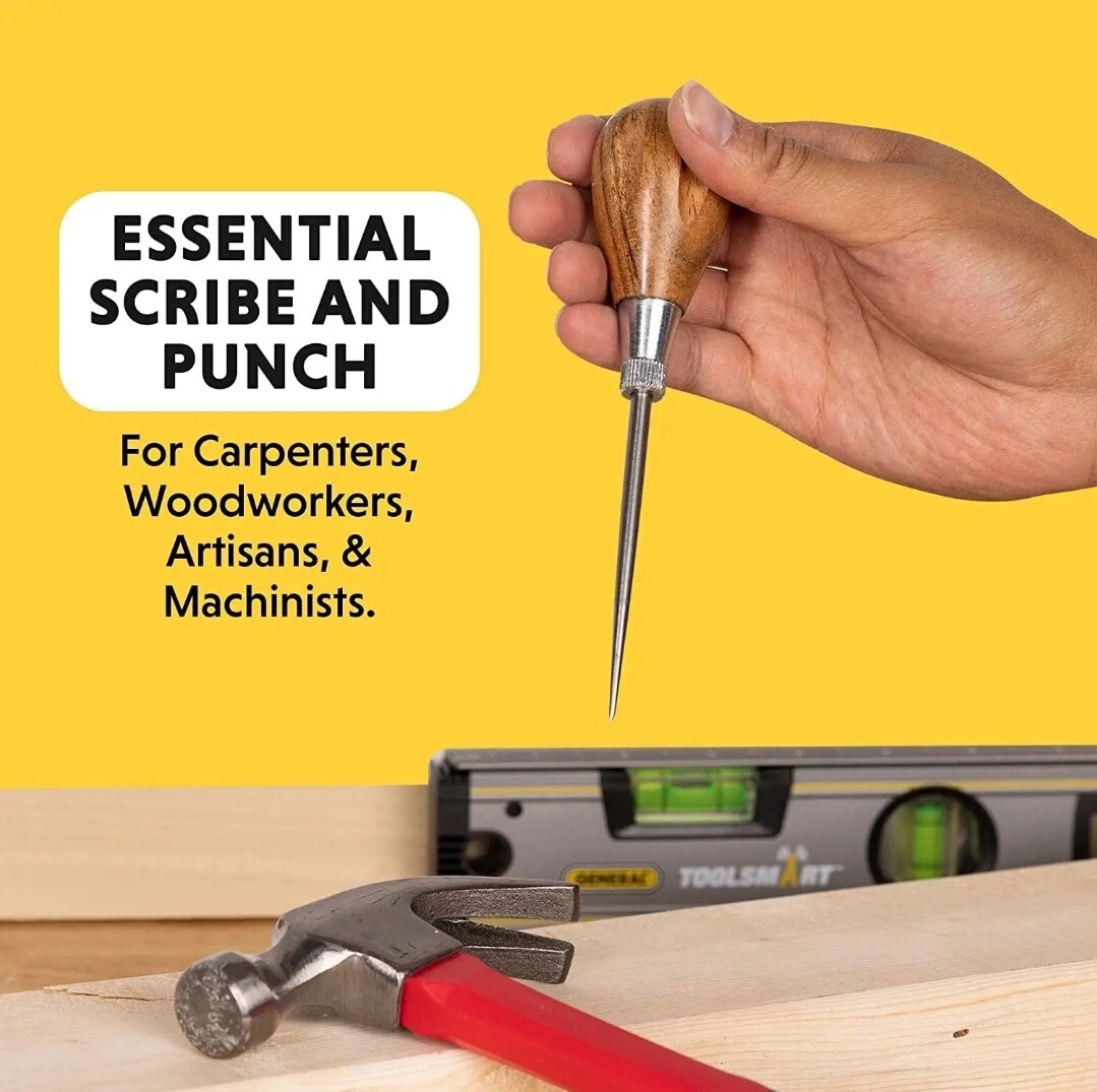 General Tools Scratch Awl Tool with Hardwood Handle - Scribe, Layout Work, & Pie