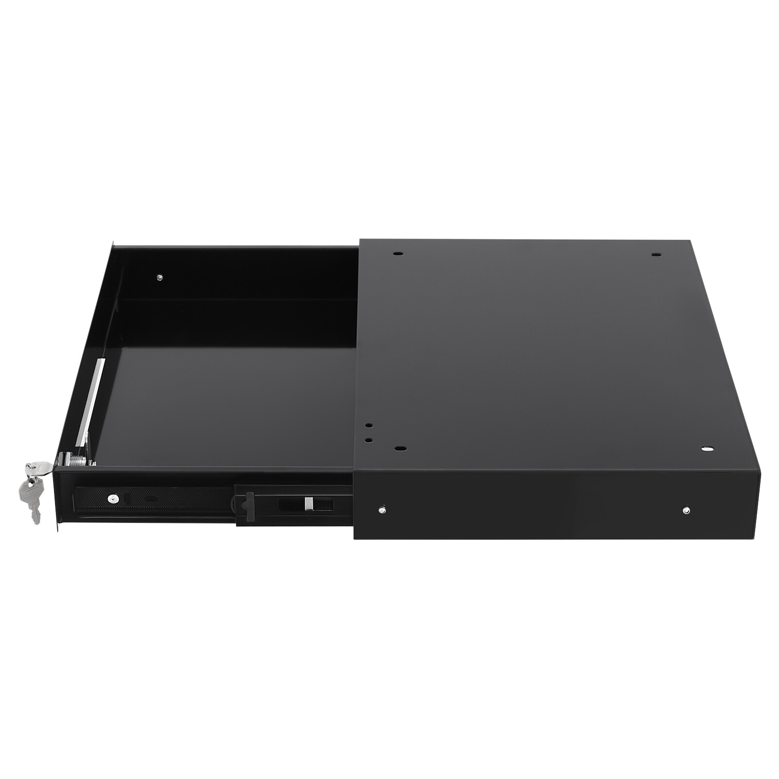 Under Desk Mounted Drawer Storage Sliding Out Tray Black Space Saver With Keys