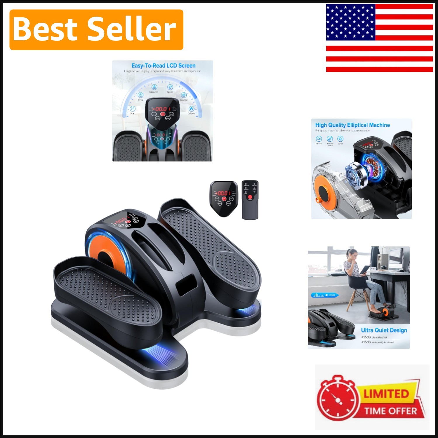 Electric Under Desk Elliptical for Seniors - Compact & Noiseless with 12 Speeds