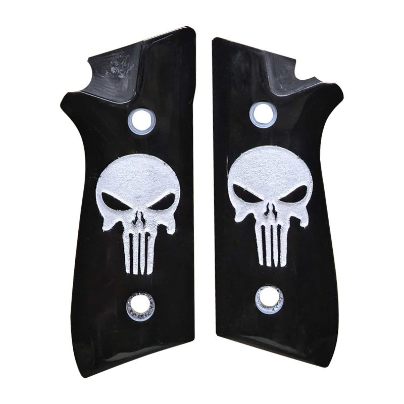 CUSTOM WHITE PEARL RESIN GRIPS TAURUS PT-92 PREMIUM GRIPS ARS.06 PUNISHER SKULL