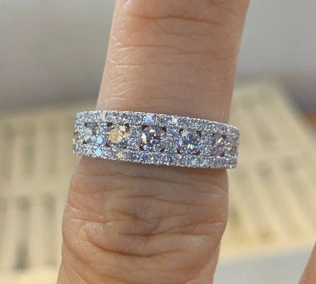 3Ct Lab Created Diamond Round Half Eternity Wedding Band 14K White Gold Plated