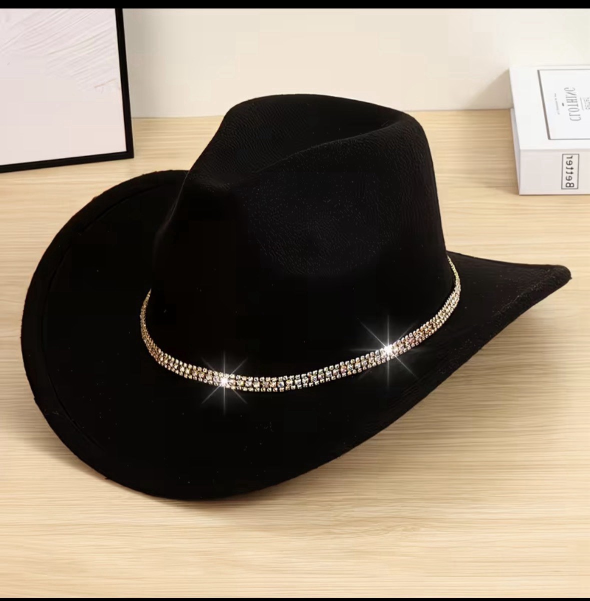 Black Cowboy Hat Multi Color Rhinestone Band Western Cowgirl Bling Fedora Style