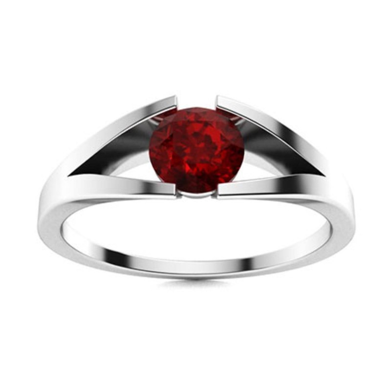 925 Silver Garnet Stone January Birth Solitaire Promise Ring Jewelry