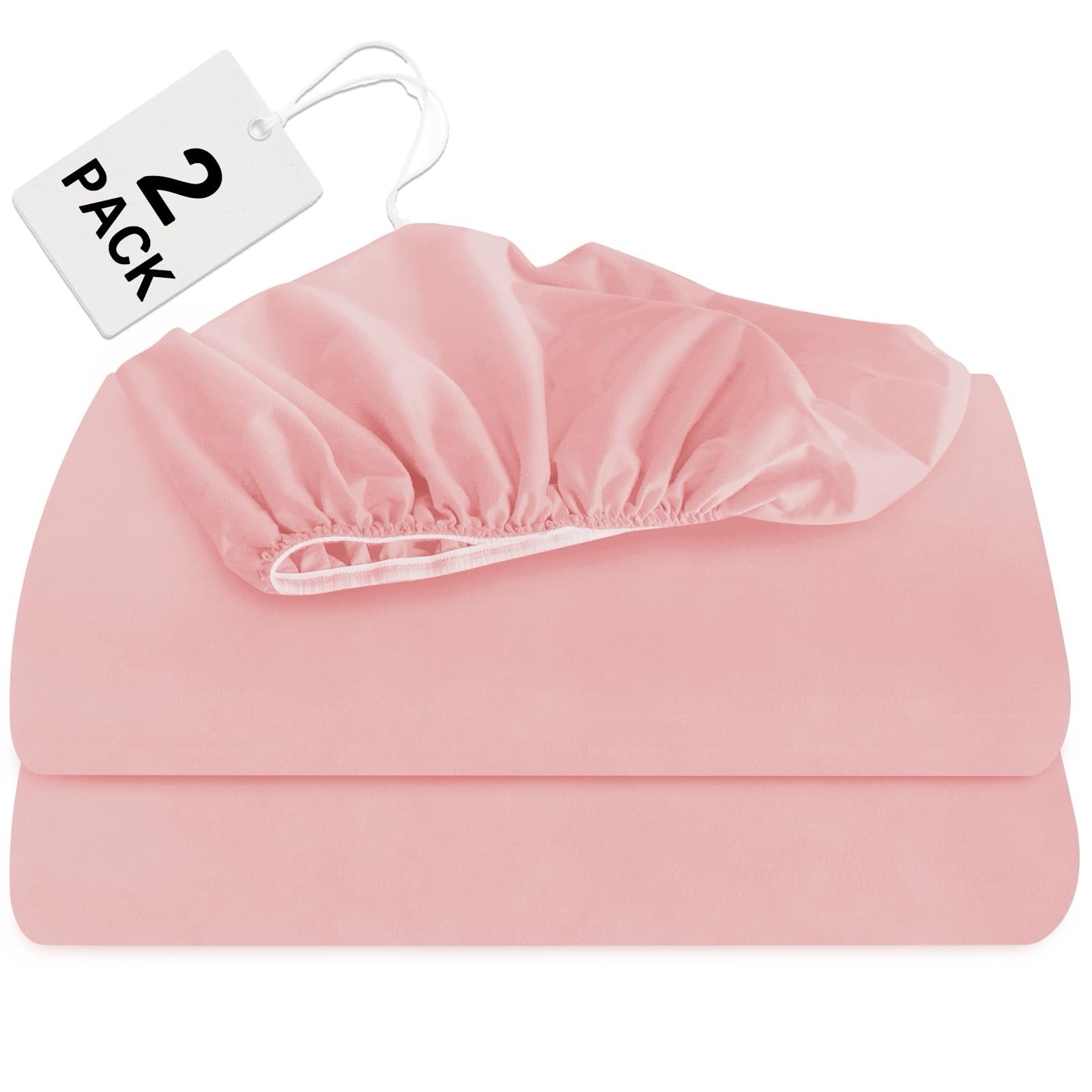 1069596994 Biloban Twin Fitted Sheet 2 Pack, Deep Pocket Up To 14", Pink