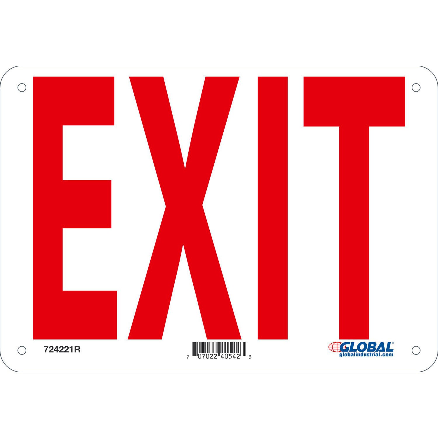 Global Industrial Exit Sign 10''W x 7''H  Rigid Plastic