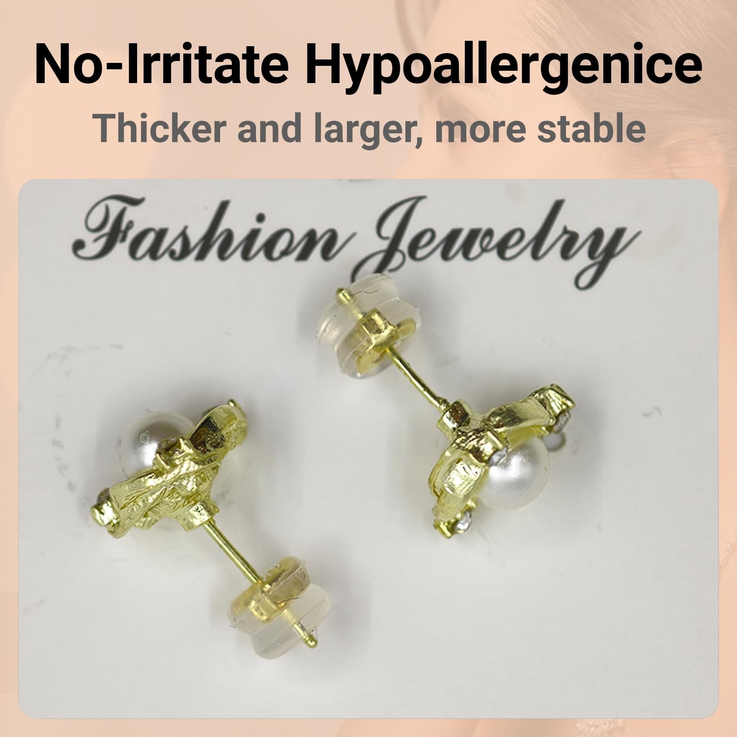 18K Gold Locking Secure Earring Backs for Studs, Silicone 6.5MM