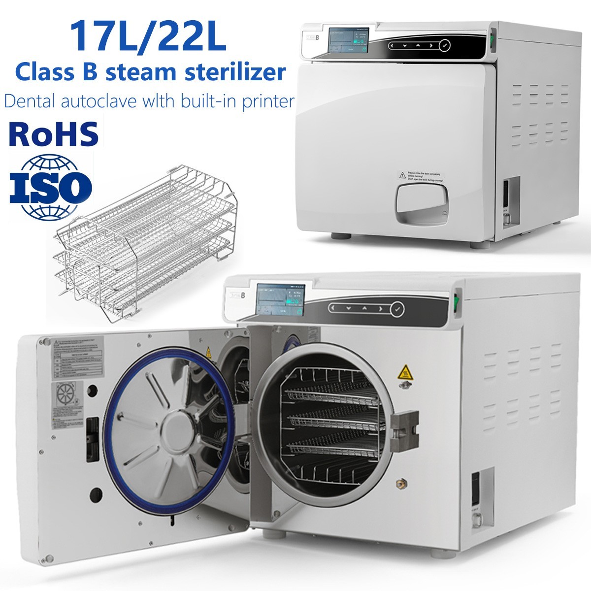 17L/22L Class B Dental Autoclave Vacuum Steam Sterilizer Built-in Printer Drying
