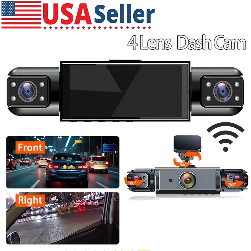 Dash Cam Car DVR Recorder Touch Screen 4 Lens Front/Rear/Inside Camera 4-Channel