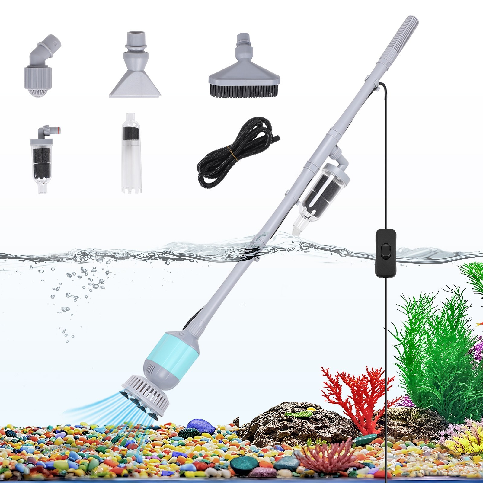 hygger 5 in 1 Aquarium Fish Tank Pump Clean Vacuum Siphon Water Change Gravel