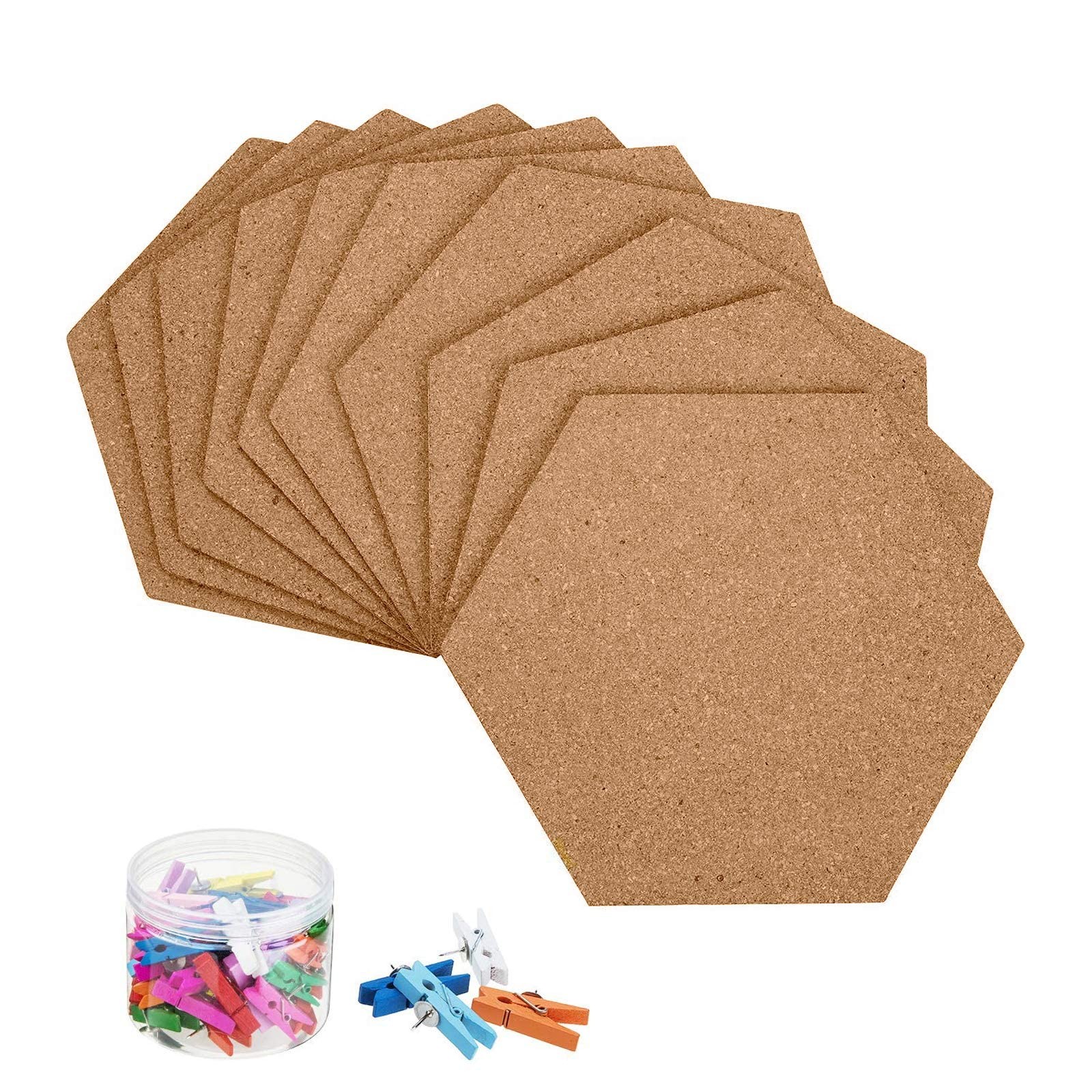 HBlife Hexagon Cork Board Tiles 10 Pack Maximum Size：8inch, Brown