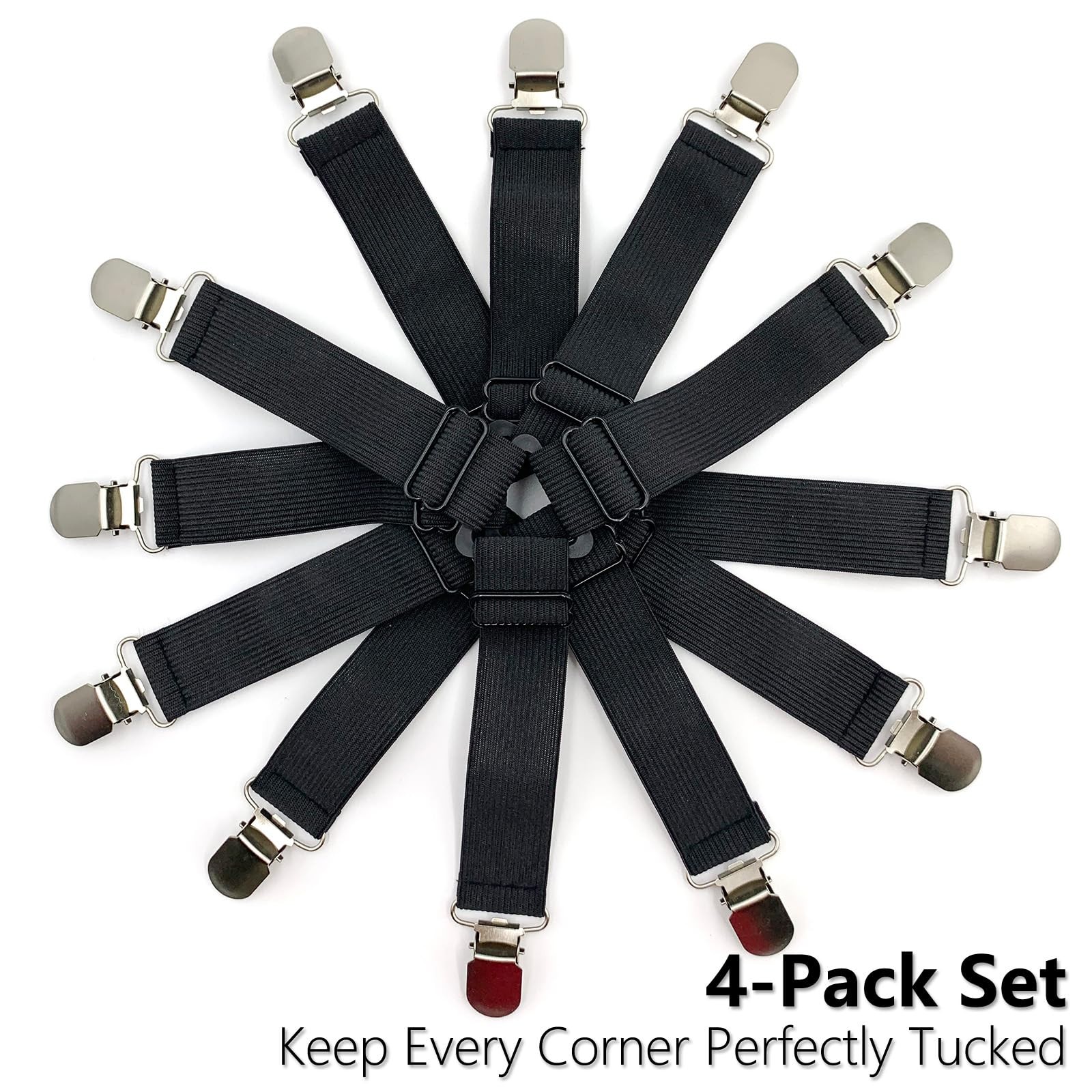 Qgond 4PCS Bed Sheet Holder Straps – Triangle Adjustable Elastic Black