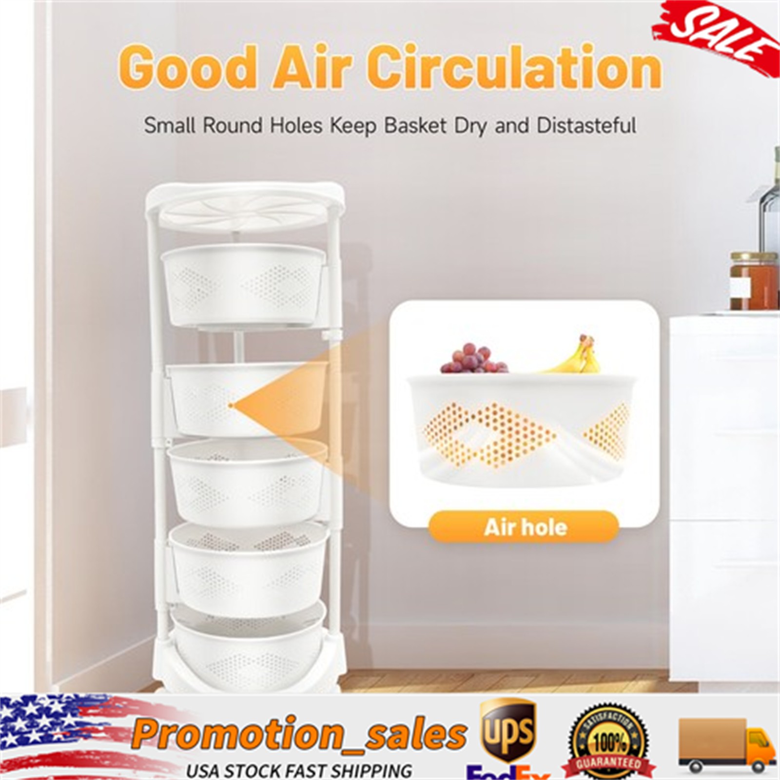 5-Tier Rotating Kitchen Organizer Rack With Fruit & Vegetable Storage Wheels