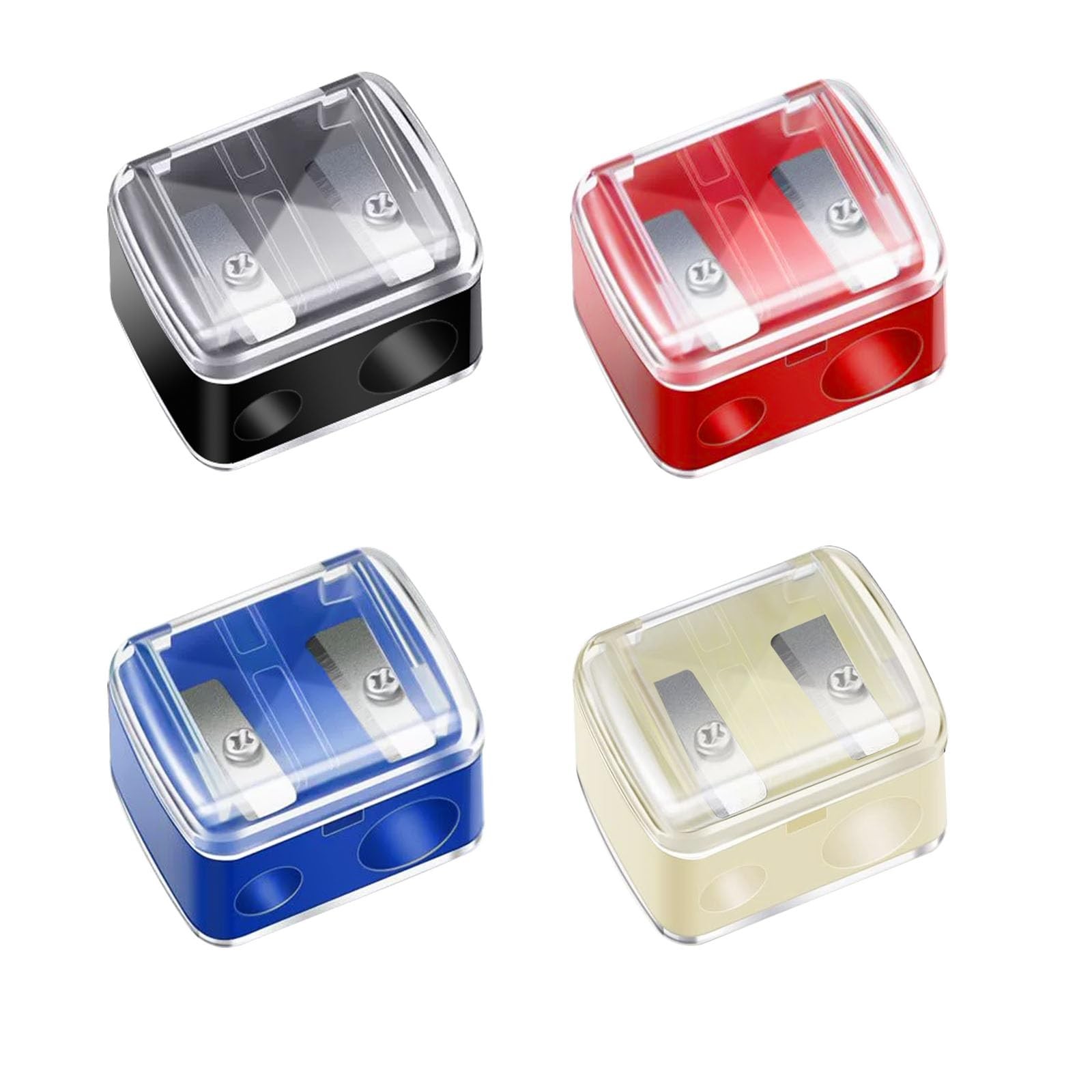 Makeup Pencil Sharpener, 4 Pack Dual Hole Cosmetic ‎black, Red, White, Blue