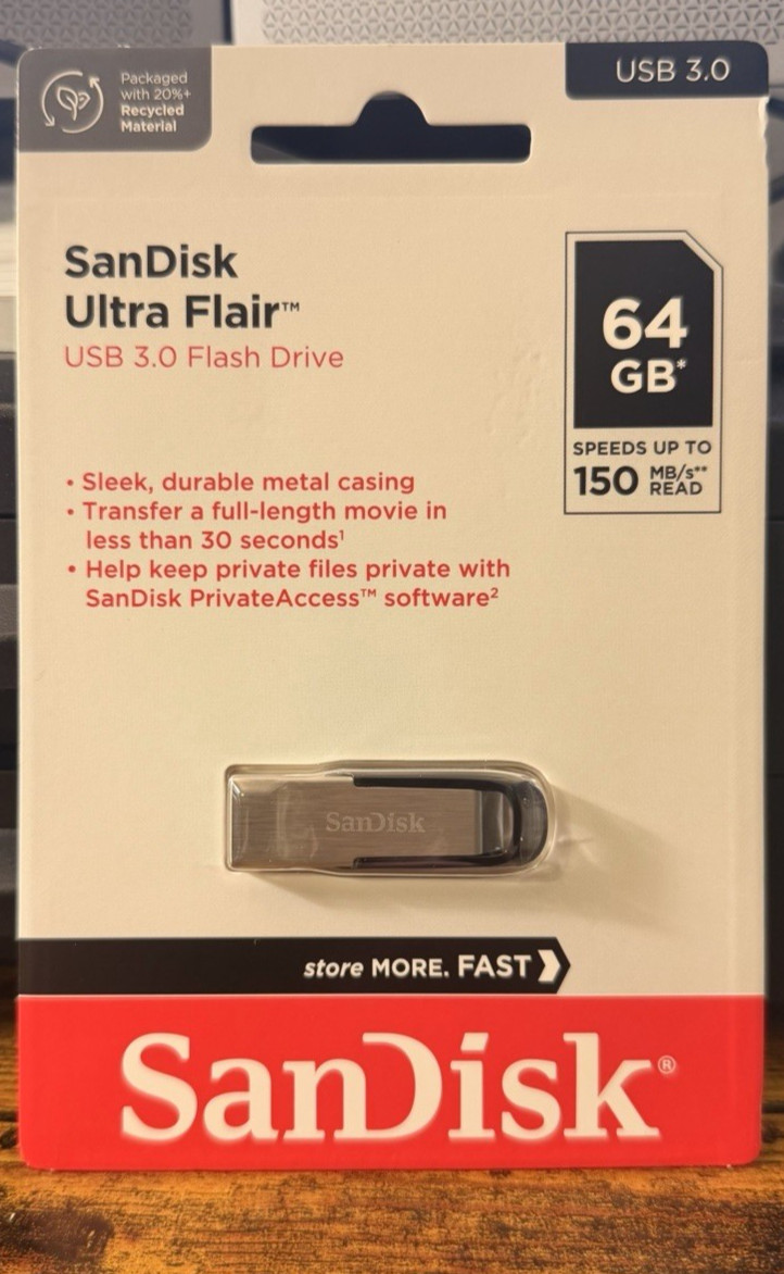 Brand New Factory Sealed SanDisk Ultra Flair 64GB USB 3.0 Flash Drive