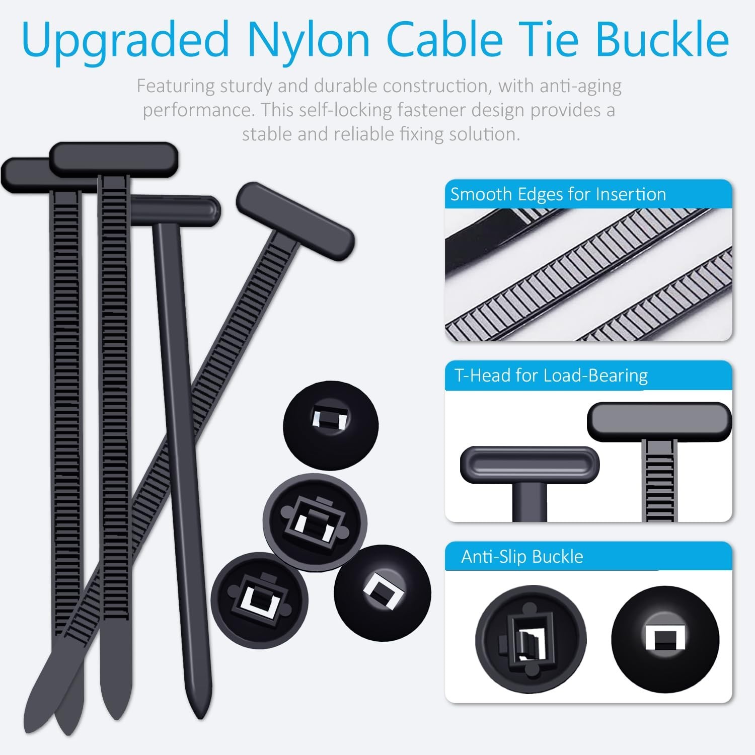 Compact 30PCS Heavy-Duty Nylon Self-Locking Cable Tie Buckles for Repairs