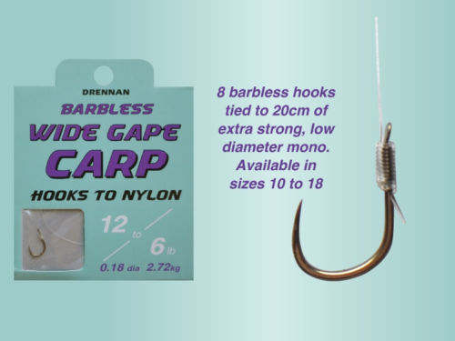 Drennan Wide Gape Carp Hooks to Nylon -  ALL SIZES -