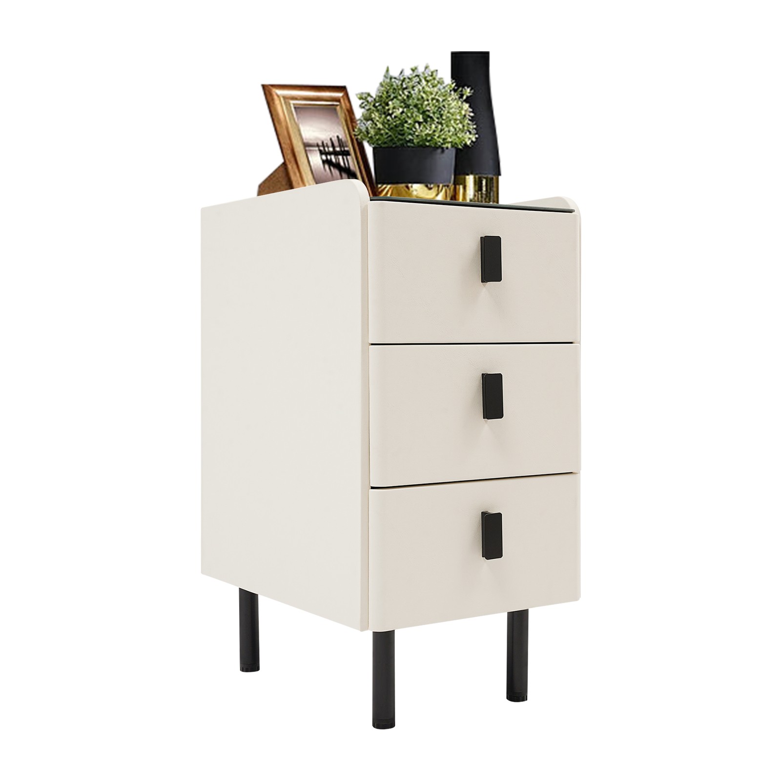 3 Drawers Smart Bedside Table Small Nightstand Bedside Table w/Light & Wireless