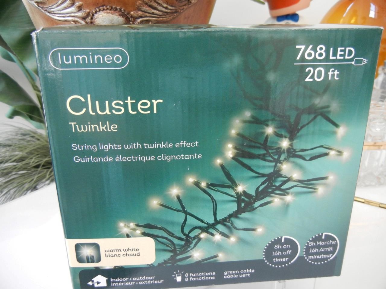 LUMINEO CLUSTER 768 LED WARM WHITE GREEN WIRE CHRISTMAS 8 FUNCTION STRING LIGHTS
