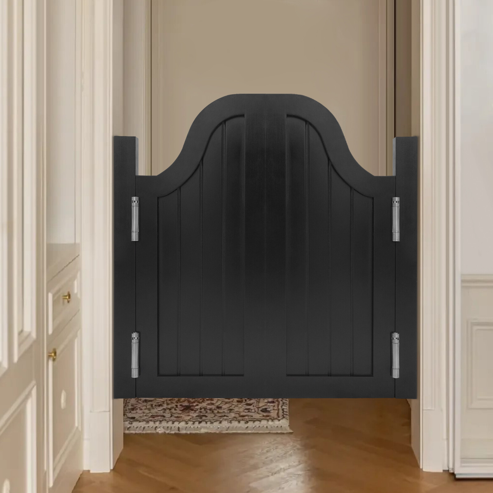 Modern Swing Solid Wood Door Vertical Stripe Partition Door 70x70cm Black