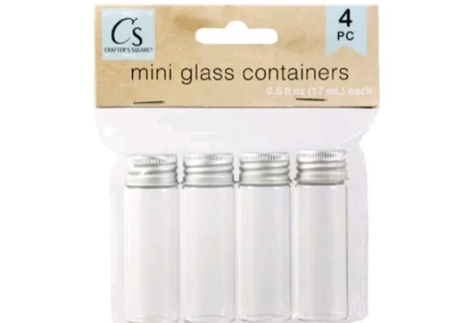 Glass Mini Containers Metal Screw-On Lids 0.5 Oz Crafters Square Small Bottles